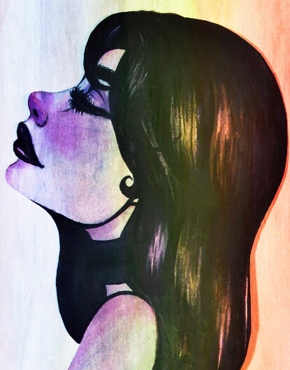Original painting of a woman's profile, facing the sky with her eyes closed.