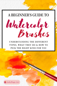 A cover image that says “beginners guide to watercolor brushes. Understanding the different types, what they do, and how to choose the right kind for you